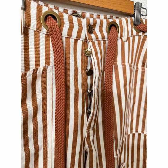 NEW URBAN DAIZY Railroad The Striped Patch Pocket Utility Pants in Brown - S - Picture 3 of 8